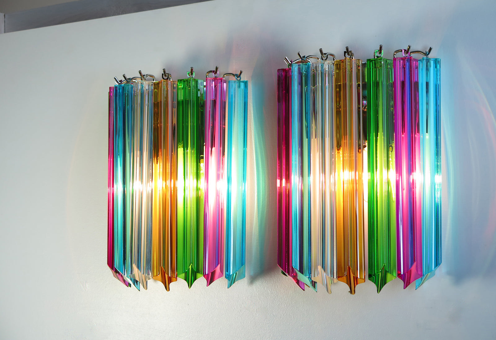 Murano Vegglampe | 9 Multifarge Prismeglass | 2 stk