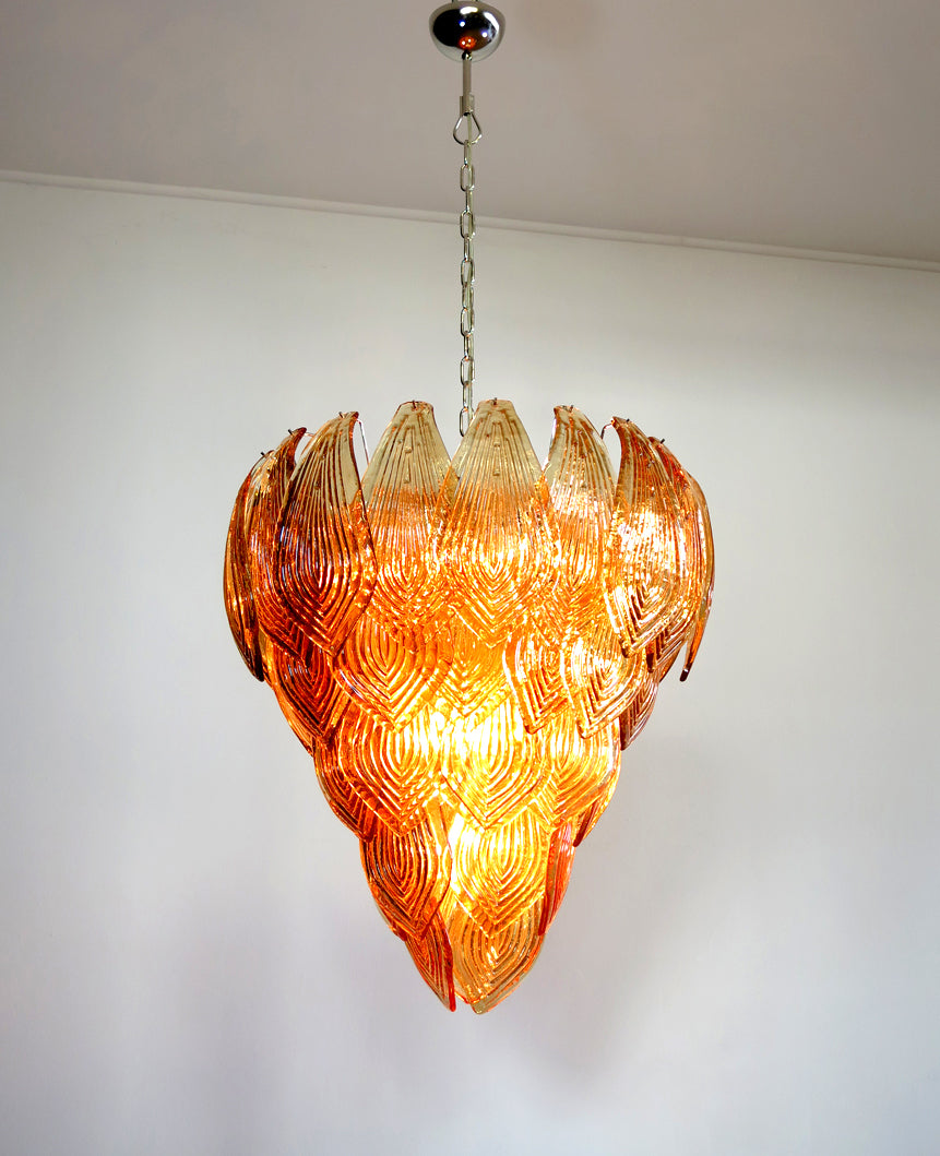 Murano Lysekrone – 52 Gule Felciglass – detalj 1 – Murano Classics