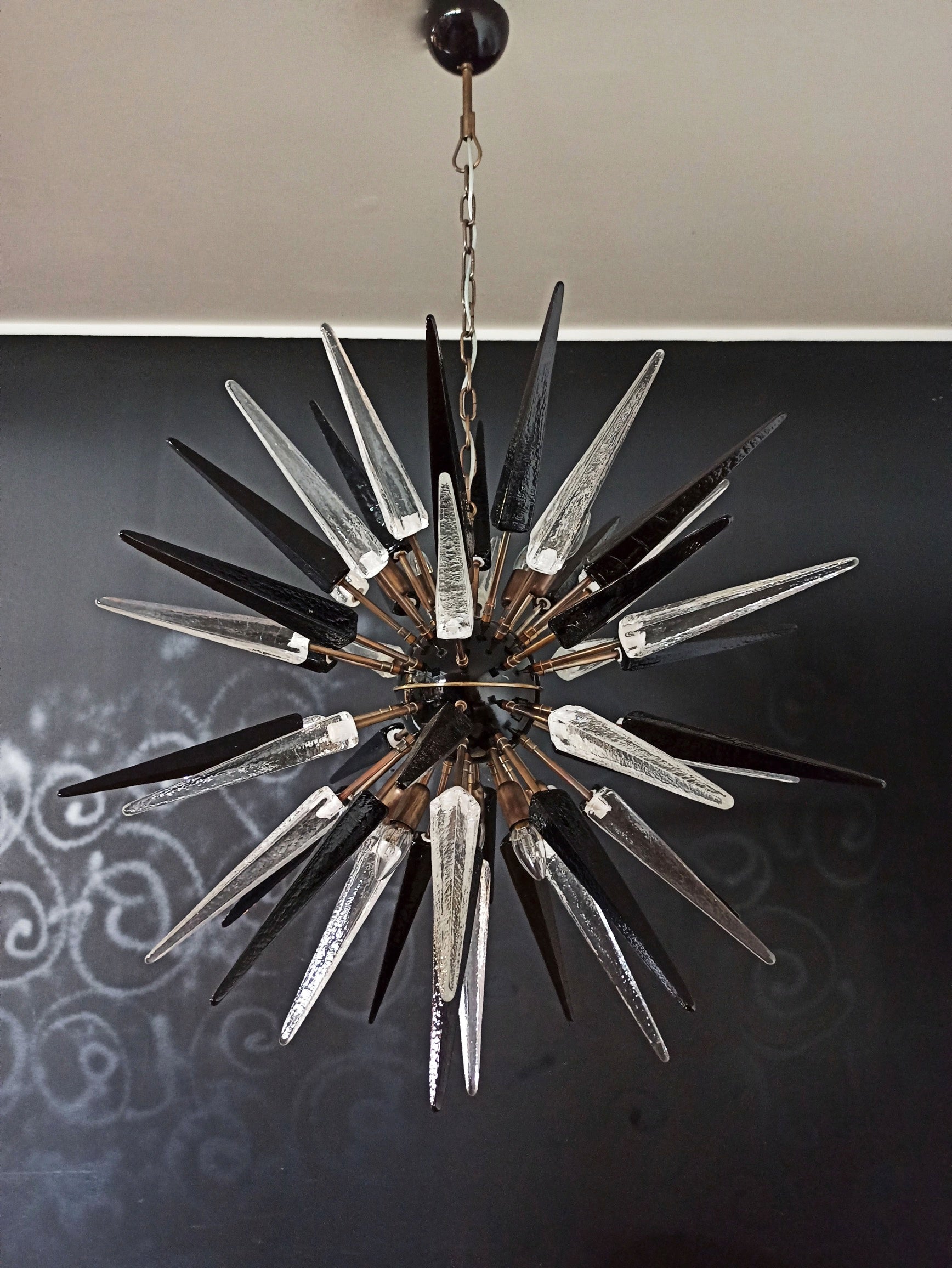Murano Lysekrone – 51 Klare Sorte Sputnik – detalj 5 – Murano Classics