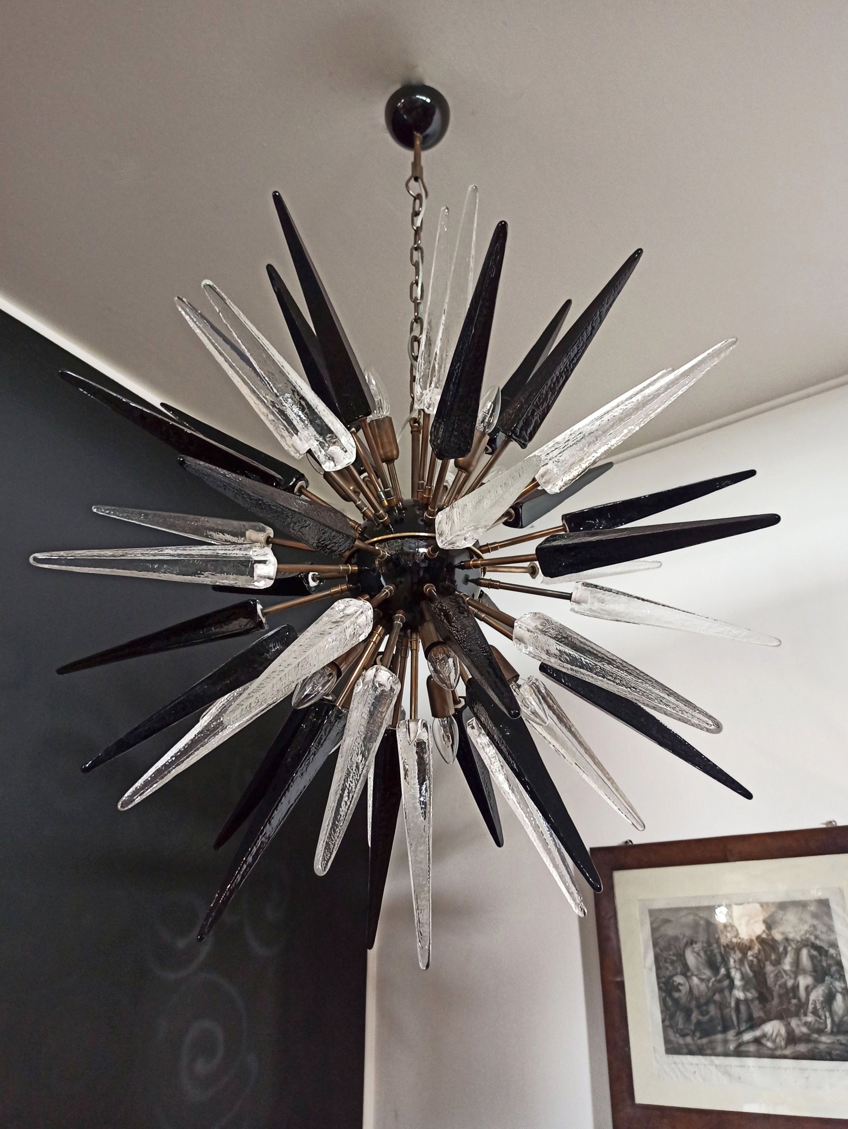 Murano Lysekrone – 51 Klare Sorte Sputnik – detalj 4 – Murano Classics