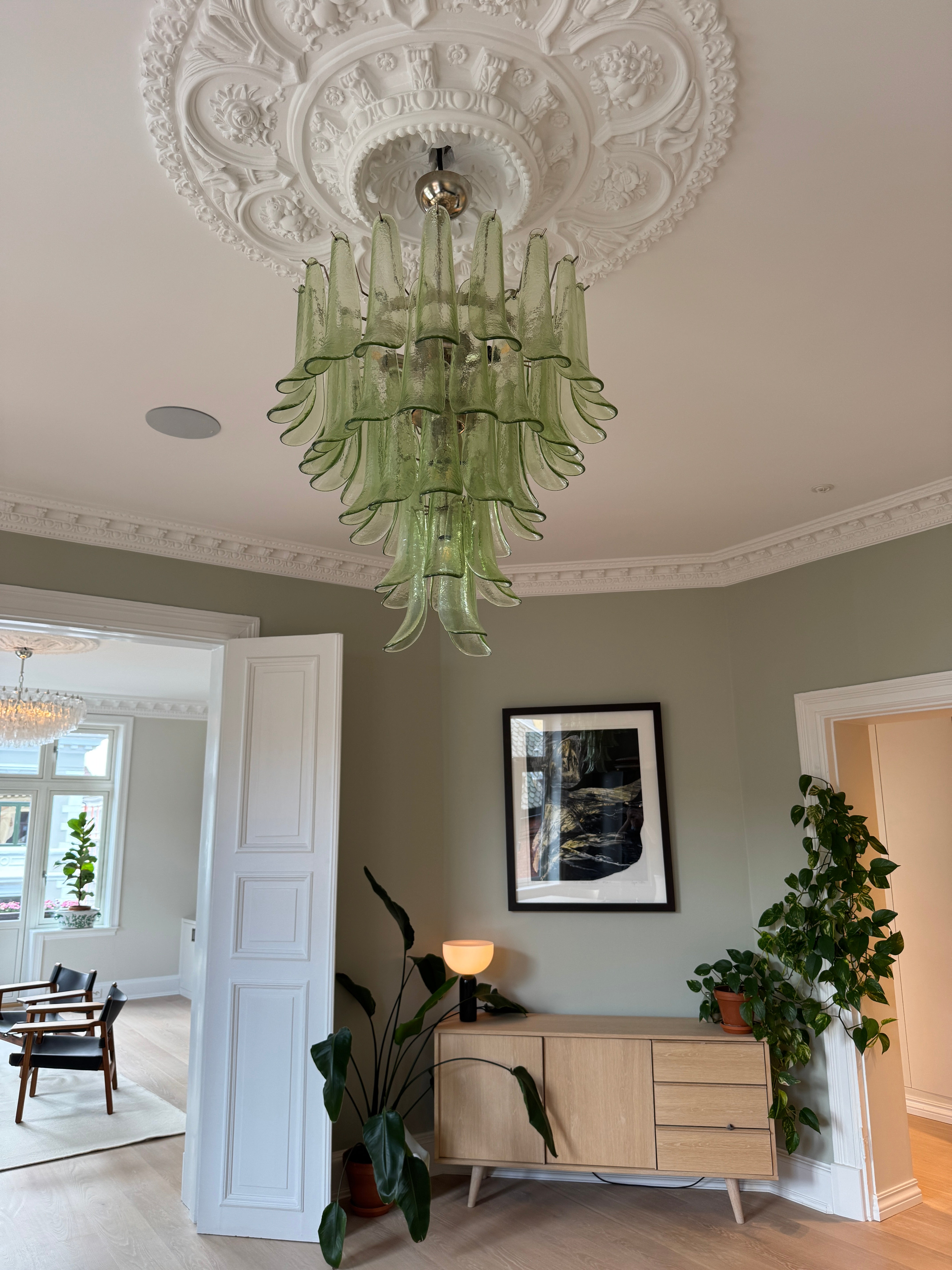 Murano Lysekrone | 52 Grønne Konglebladglass