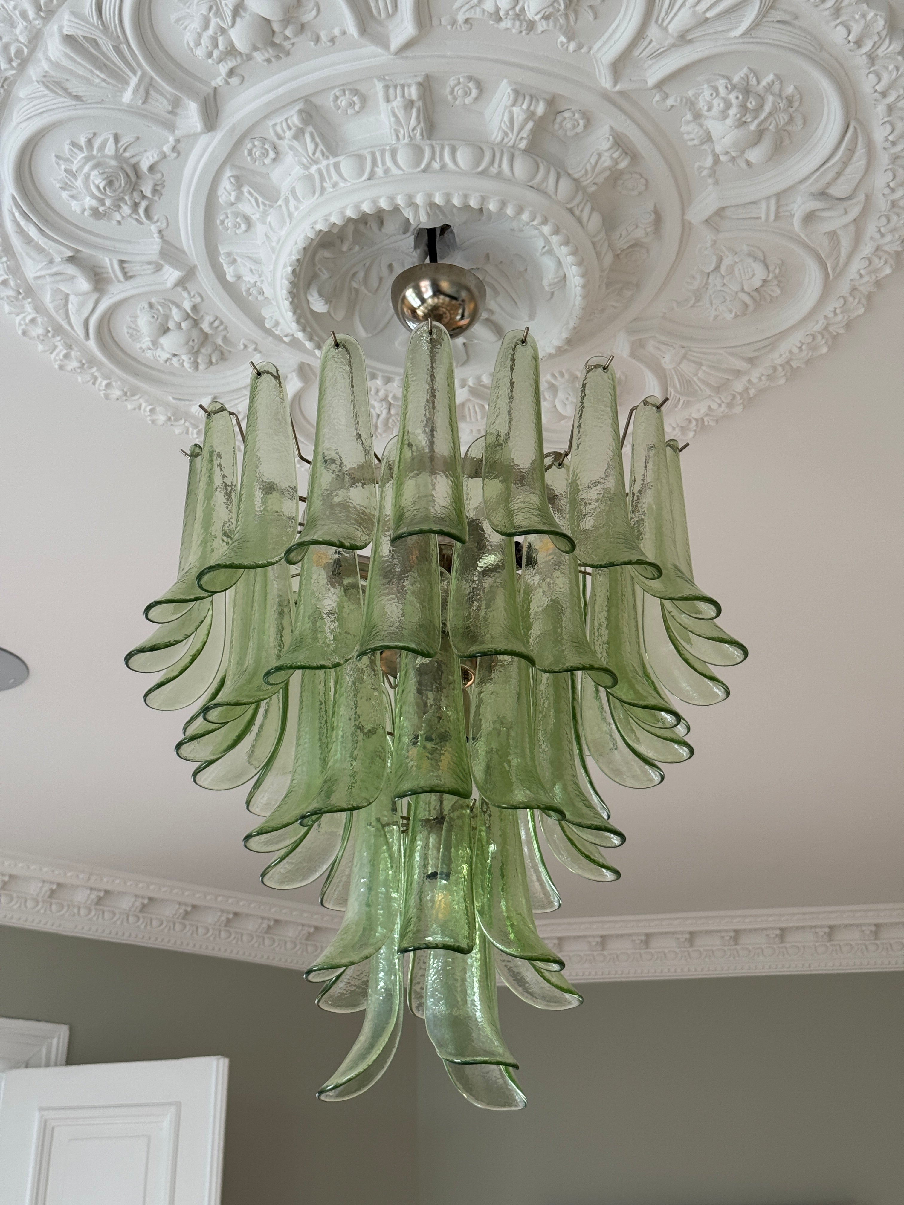 Murano Lysekrone | 52 Grønne Konglebladglass