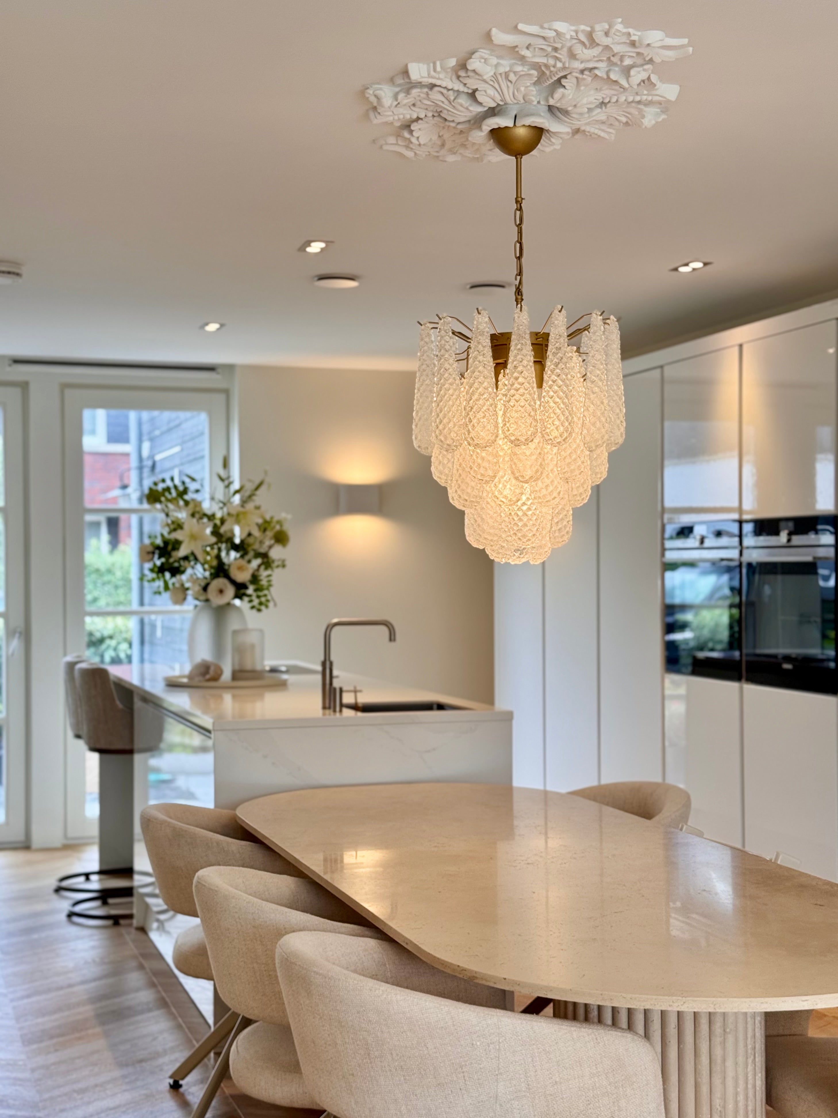 Murano Lysekrone – 41 Klare Dråpeglass – detalj 4 – Murano Classics