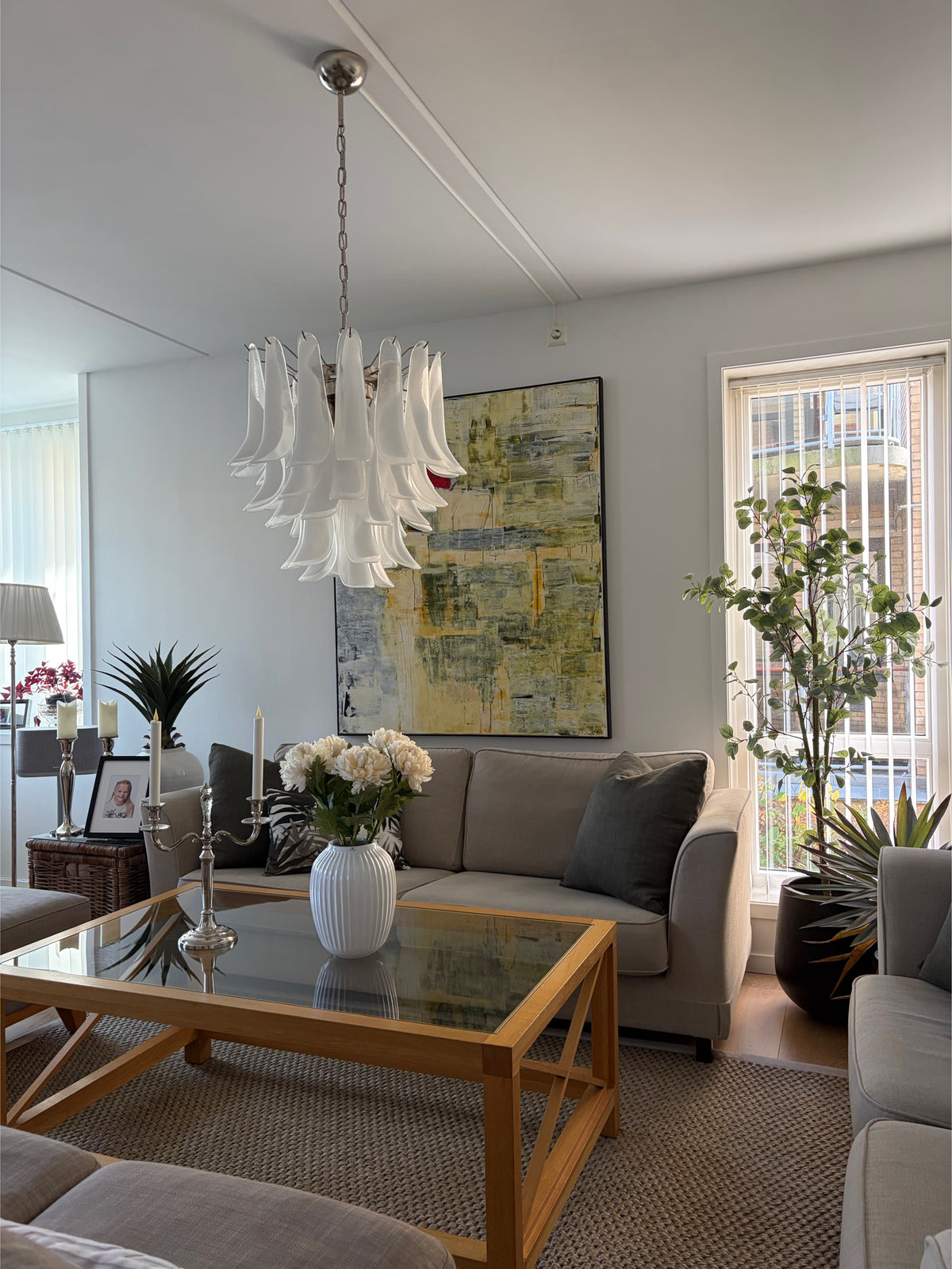 Murano Lysekrone | 41 Klare Konglebladglass