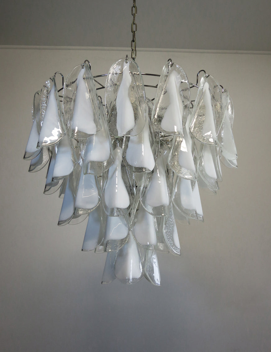Murano Lysekrone – 50 Hvite Klare Rondiniglass – detalj 10 – Murano Classics