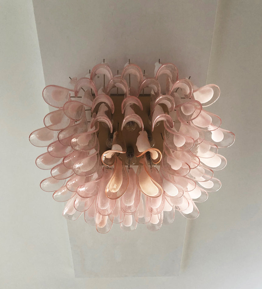 Murano Taklampe – 64 Rosa Konglebladglass – detalj 3 – Murano Classics