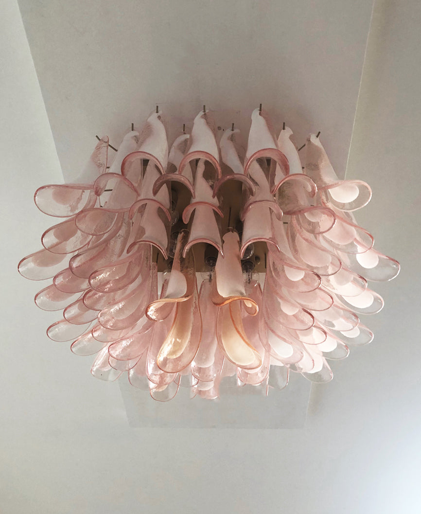 Murano Taklampe – 64 Rosa Konglebladglass – detalj 5 – Murano Classics