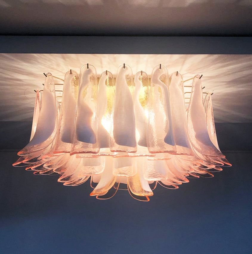 Murano Taklampe – 64 Rosa Konglebladglass – detalj 7 – Murano Classics