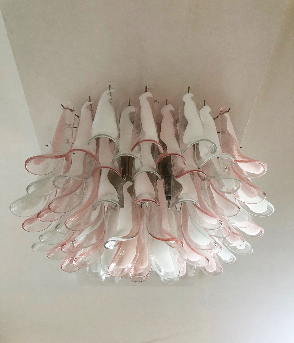 Murano Taklampe – 64 Klare og Rosa Konglebladglass – detalj 11 – Murano Classics