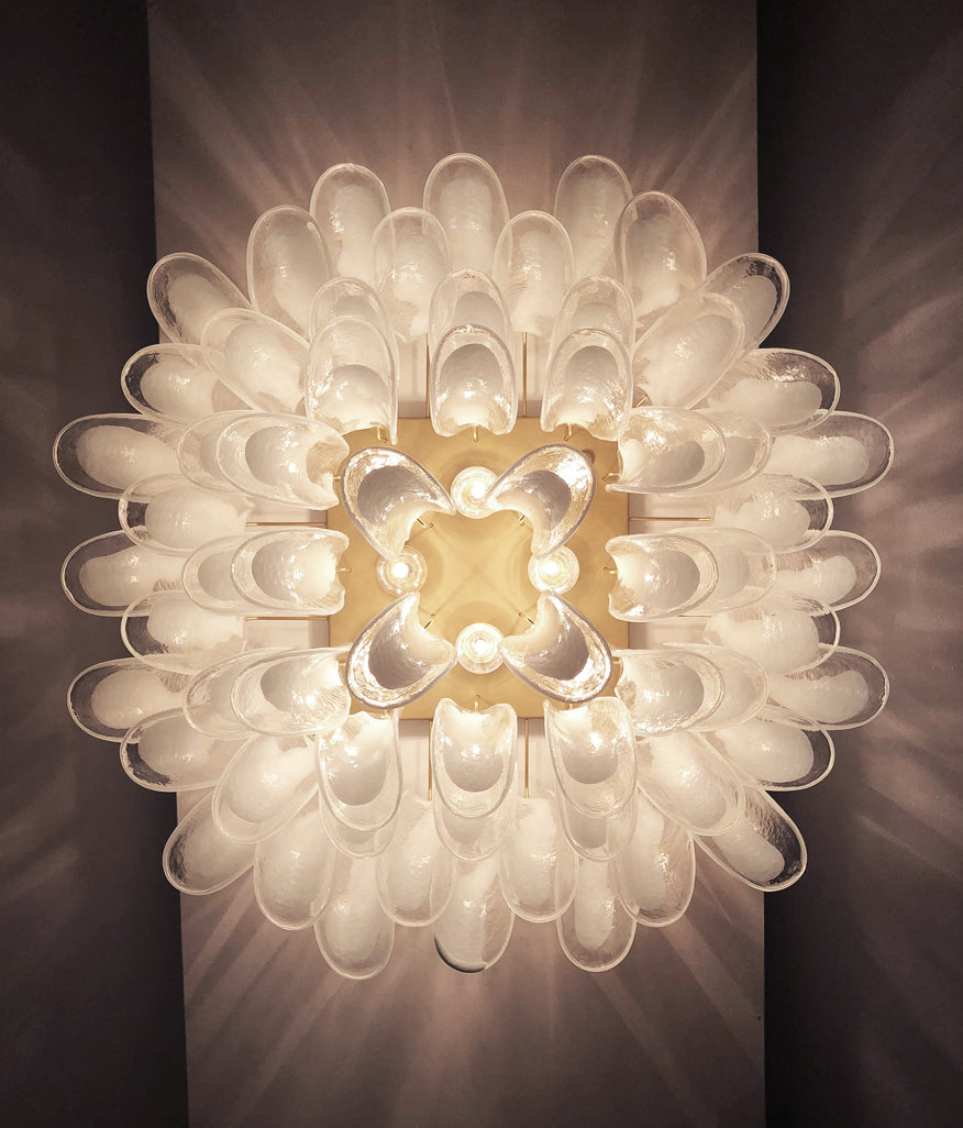 Murano Taklampe – 64 Hvite Konglebladglass – detalj 9 – Murano Classics
