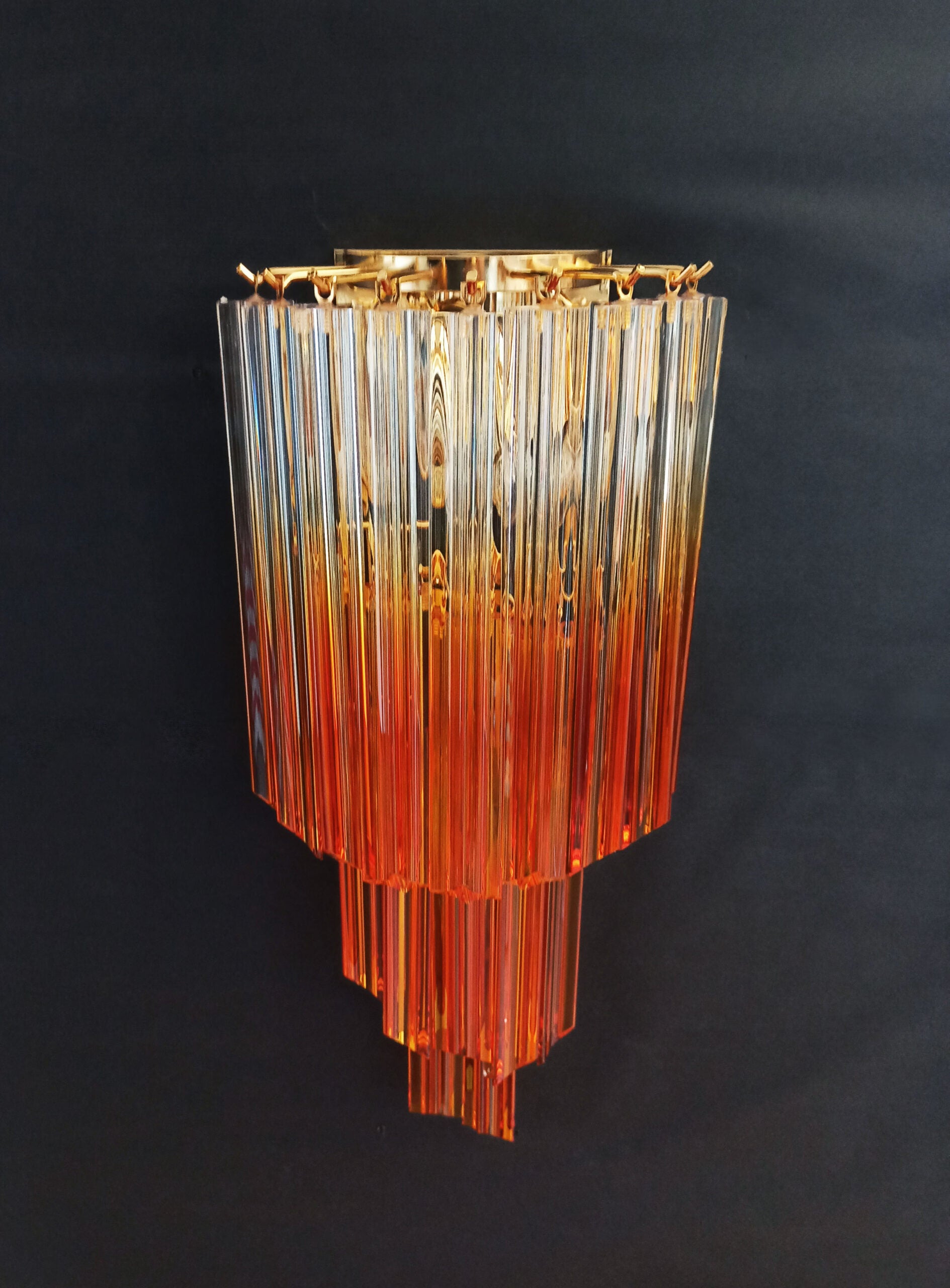 Murano Vegglampe | 32 Klare Karamell Prismeglass | 2 stk
