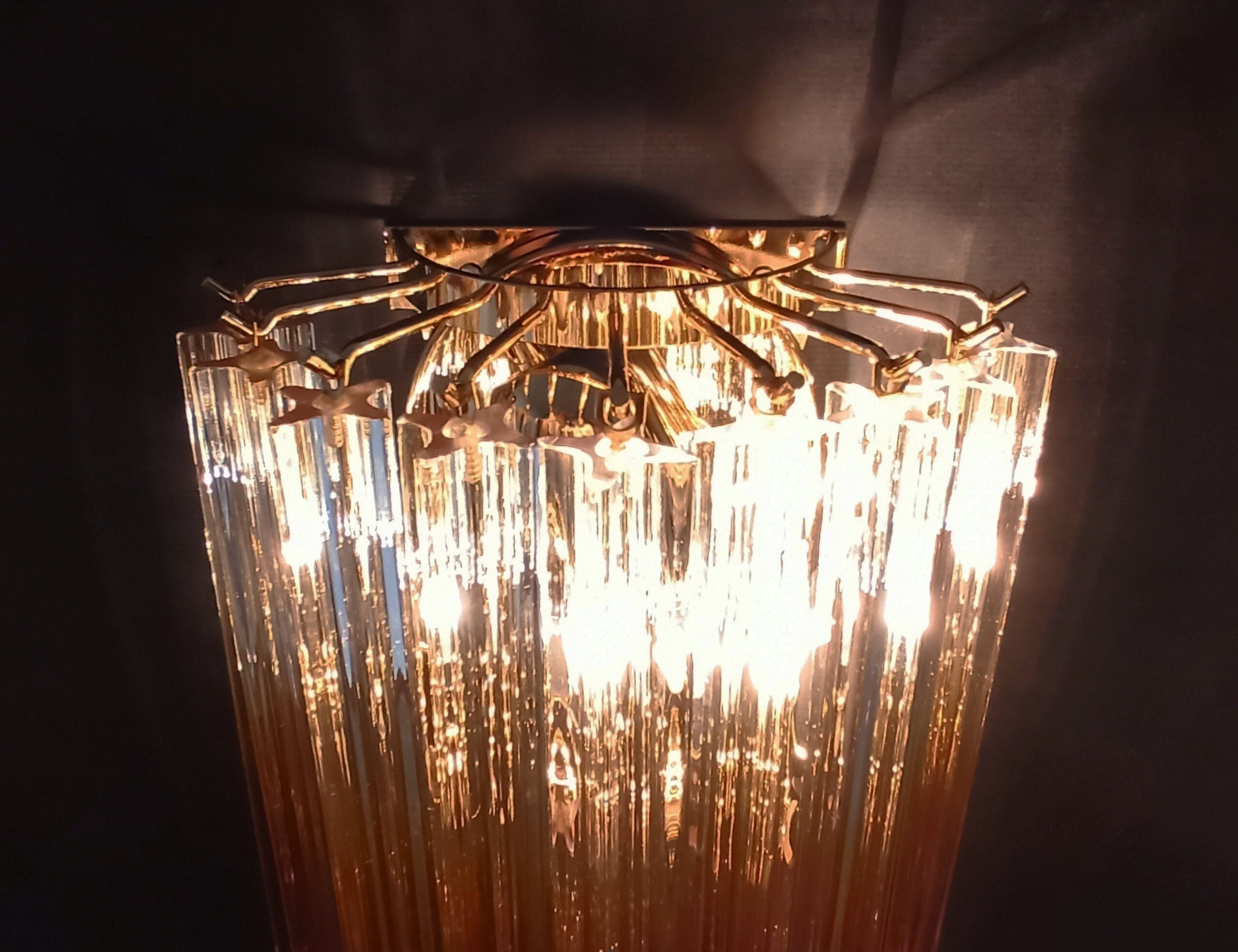 Murano Vegglampe | 32 Klare Karamell Prismeglass | 2 stk