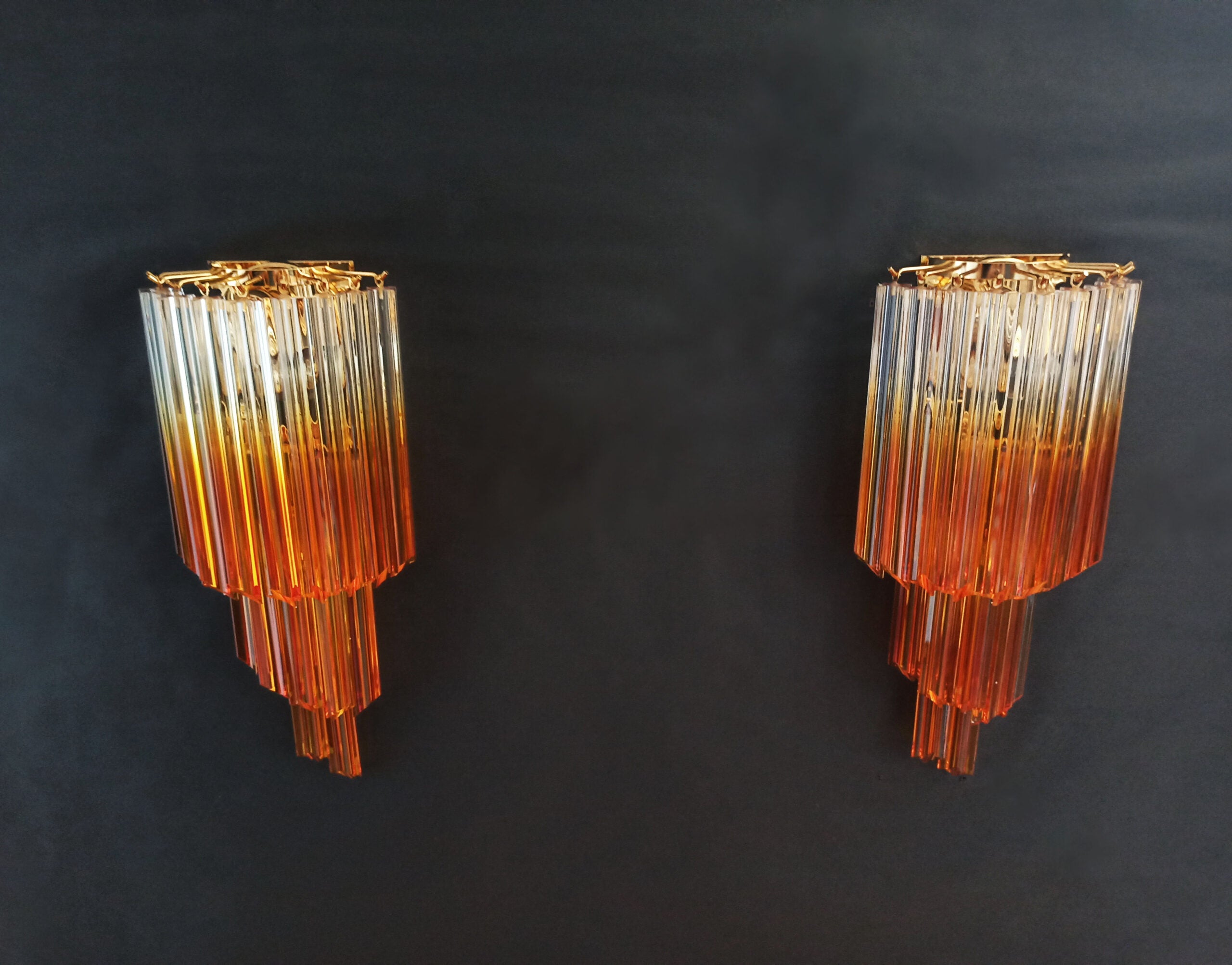 Murano Vegglampe | 32 Klare Karamell Prismeglass | 2 stk