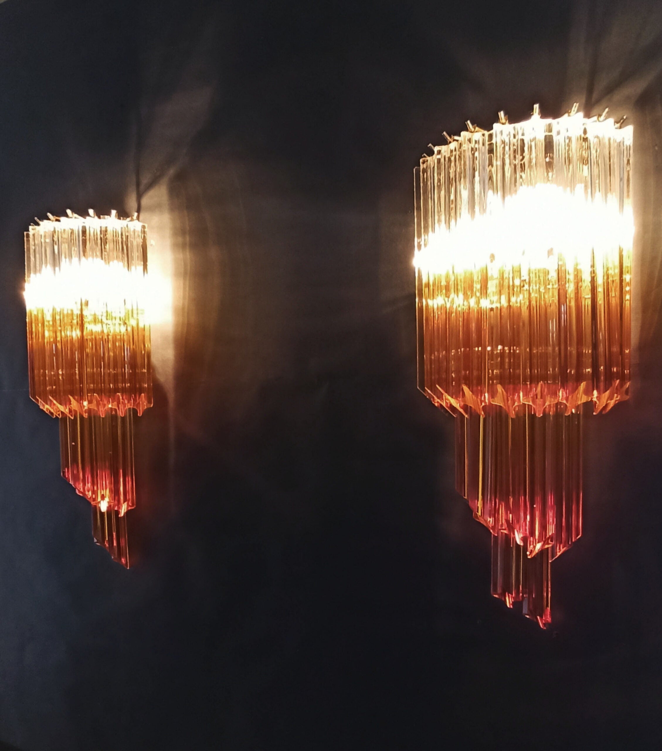Murano Vegglampe | 32 Klare Karamell Prismeglass | 2 stk