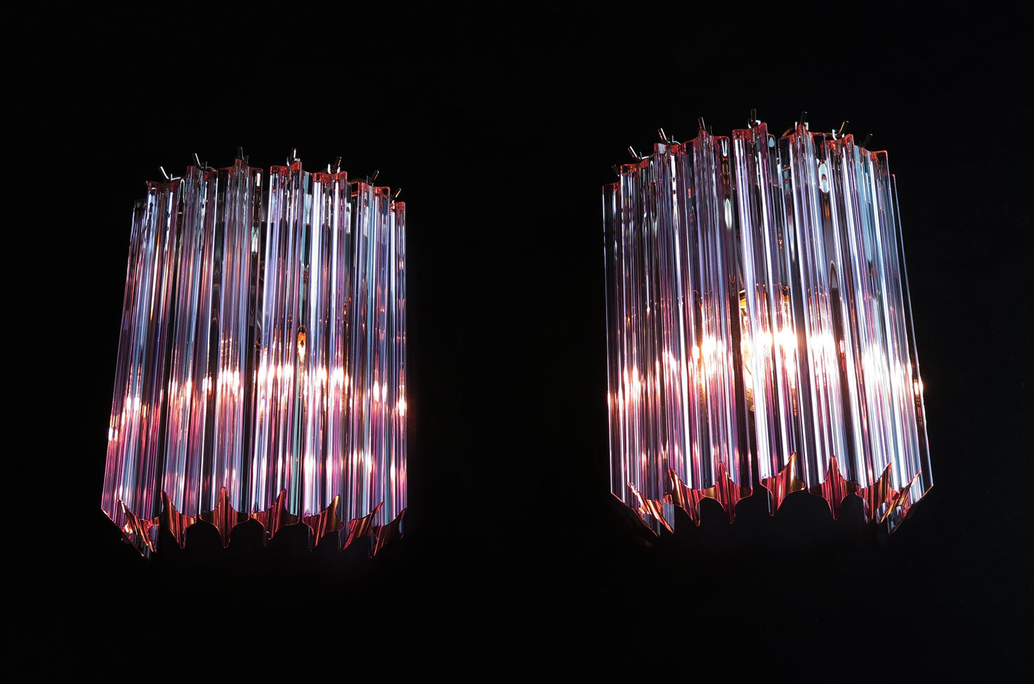 Murano Vegglampe | 9 Rosa Prismeglass | 2 stk