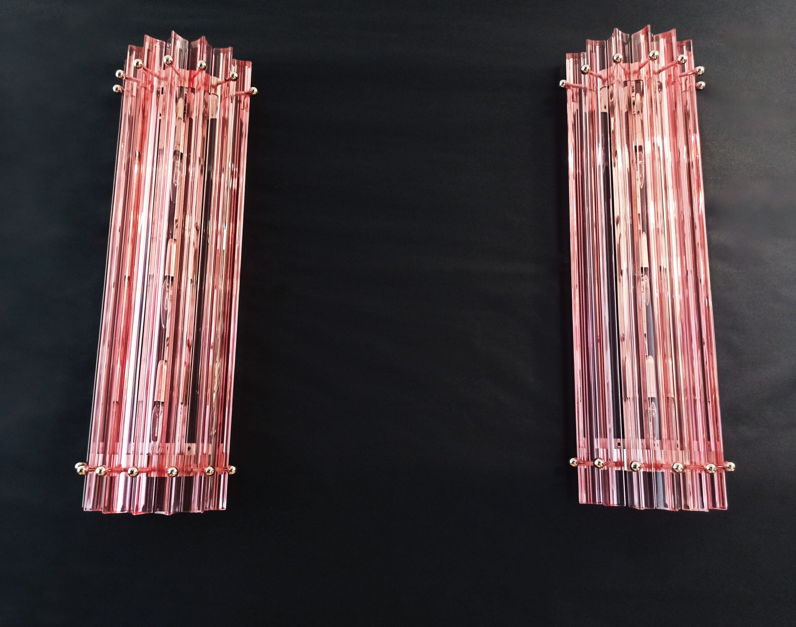 Murano Vegglampe | 7 Rosa Prismeglass | 1 par