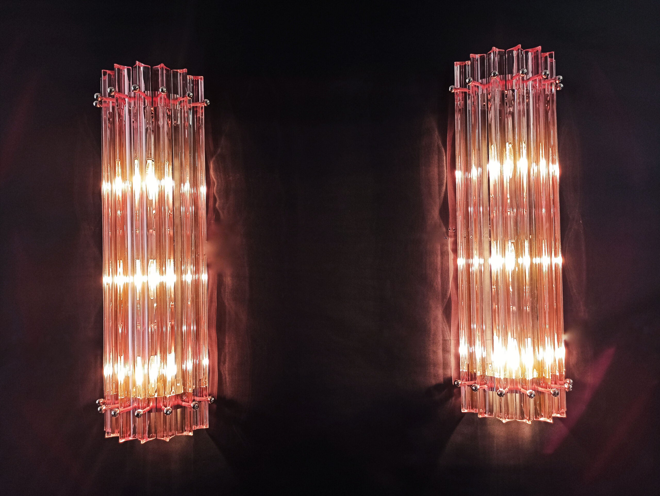 Murano Vegglampe | 7 Rosa Prismeglass | 2 stk