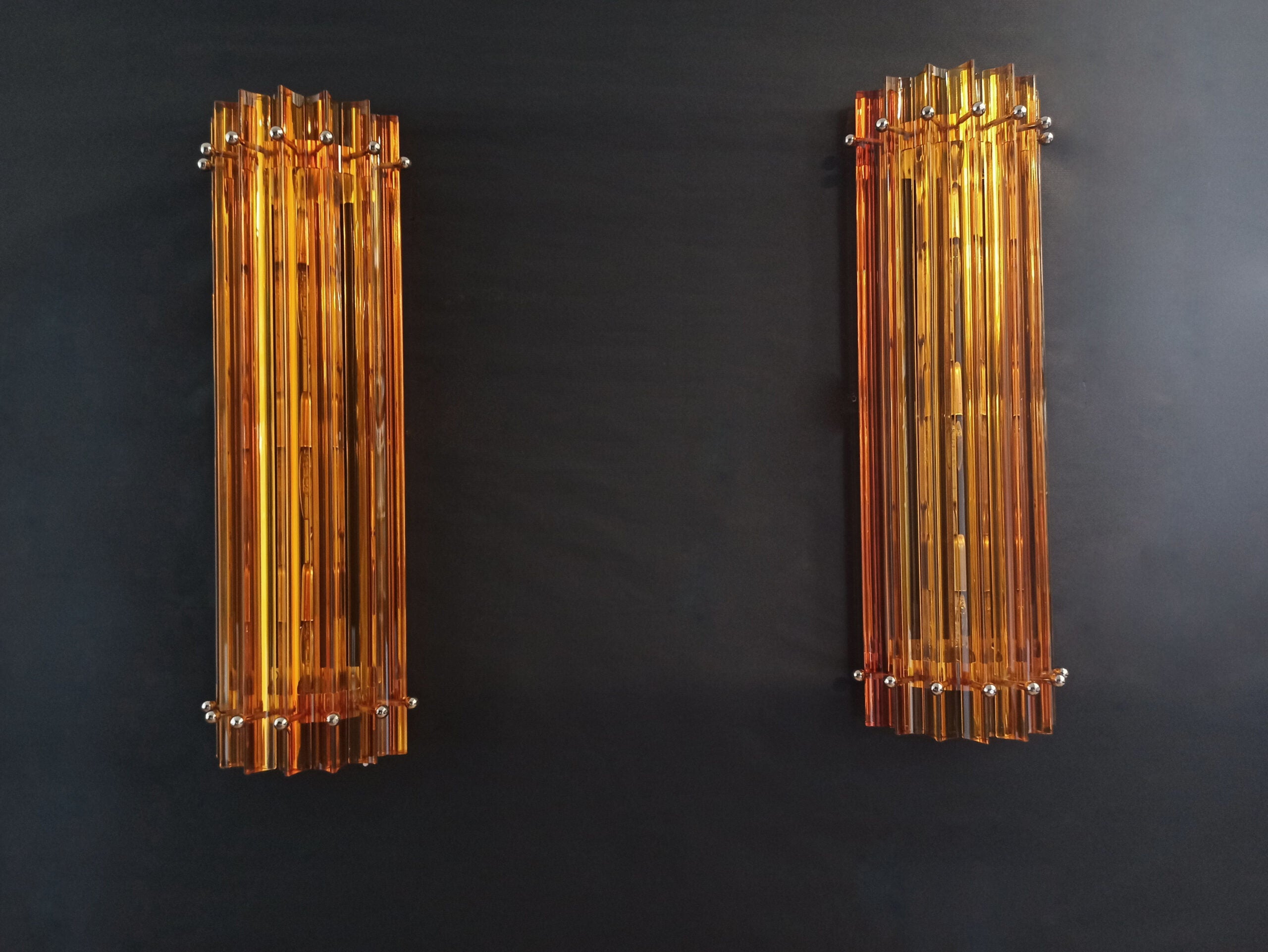 Murano Vegglampe | 7 Gule Prismeglass | 1 par