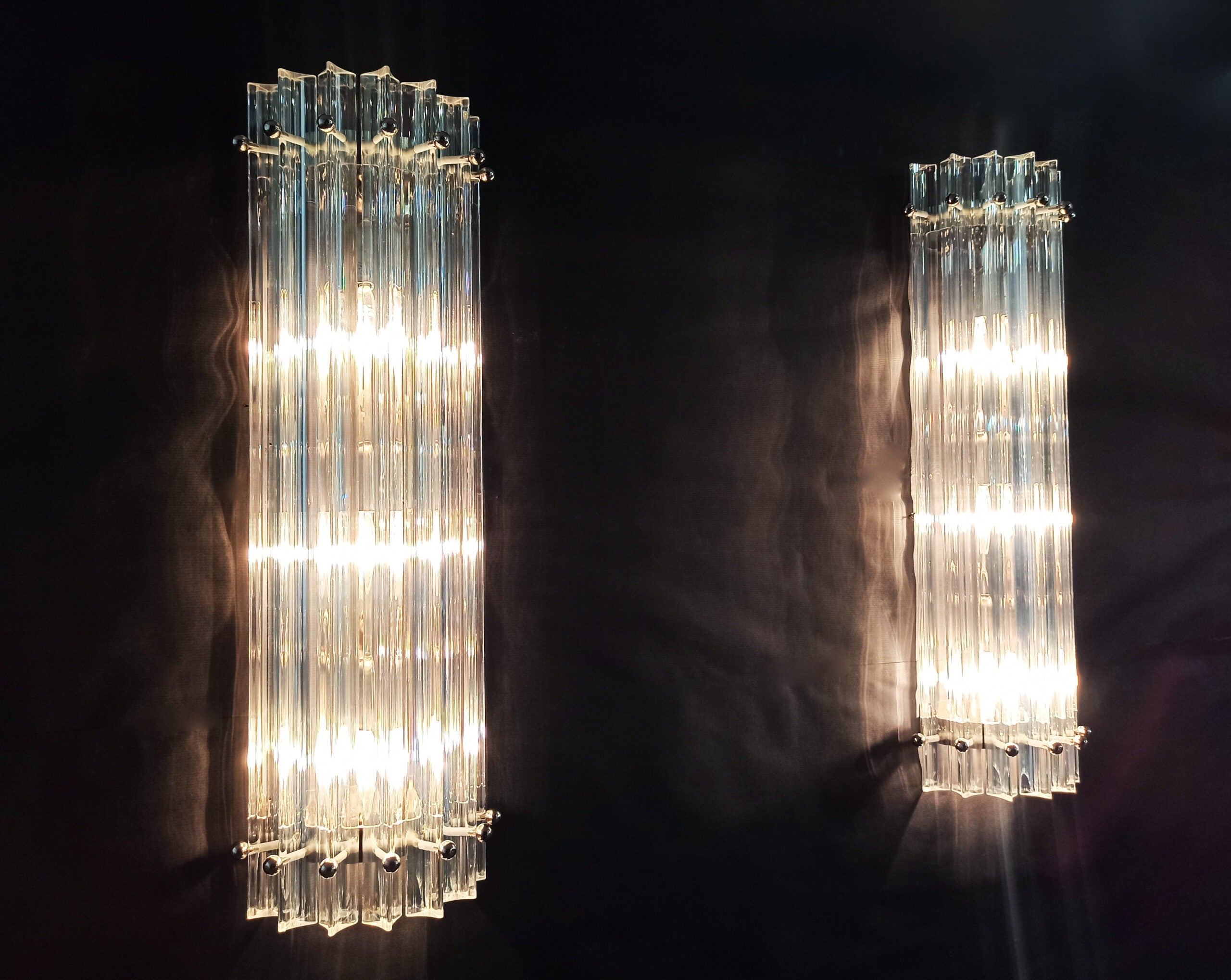 Murano Vegglampe | 7 Iris Klare Prismeglass | 2 stk