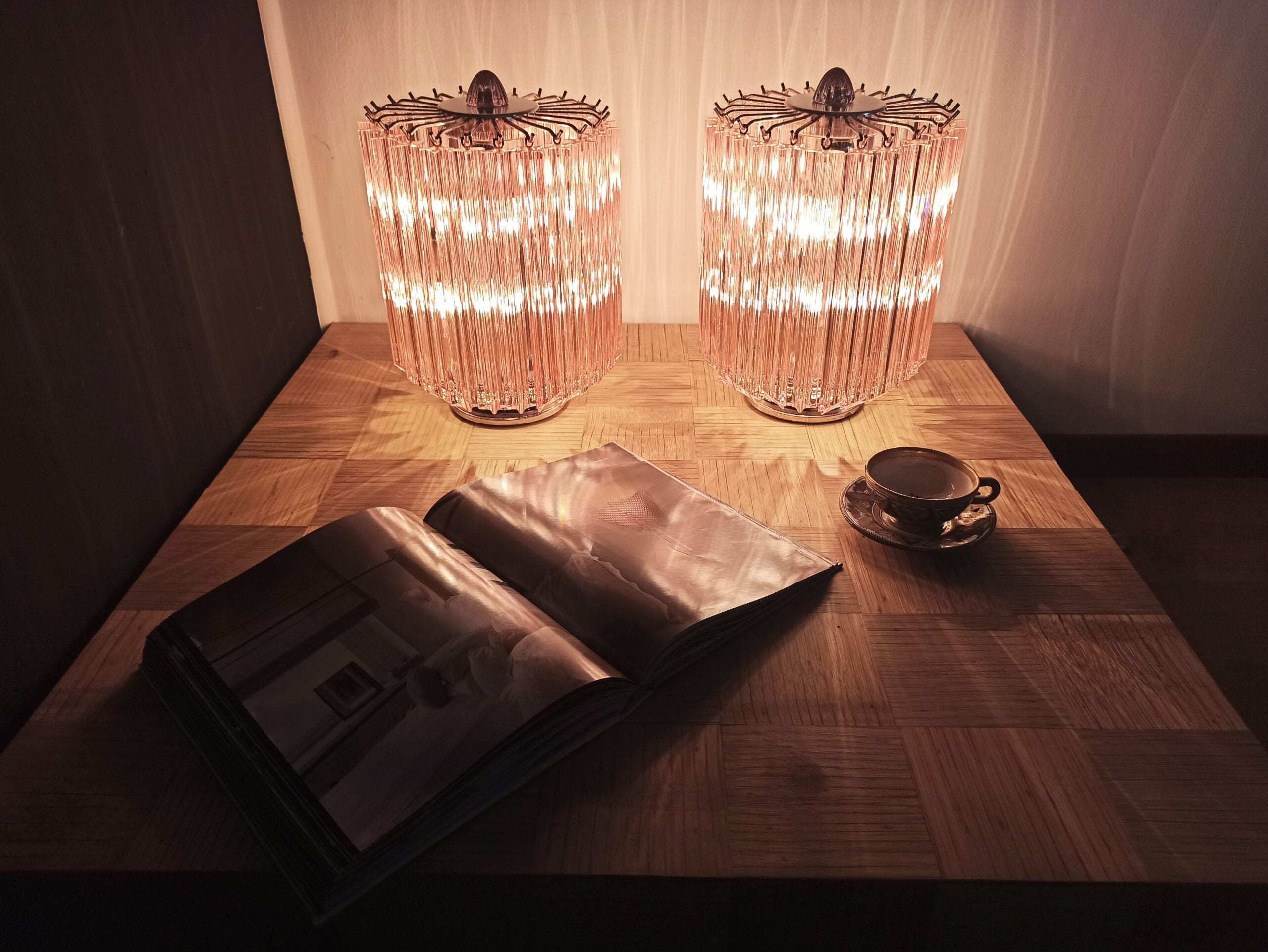 Murano Bordlampe | 24 Rosa Prismeglass