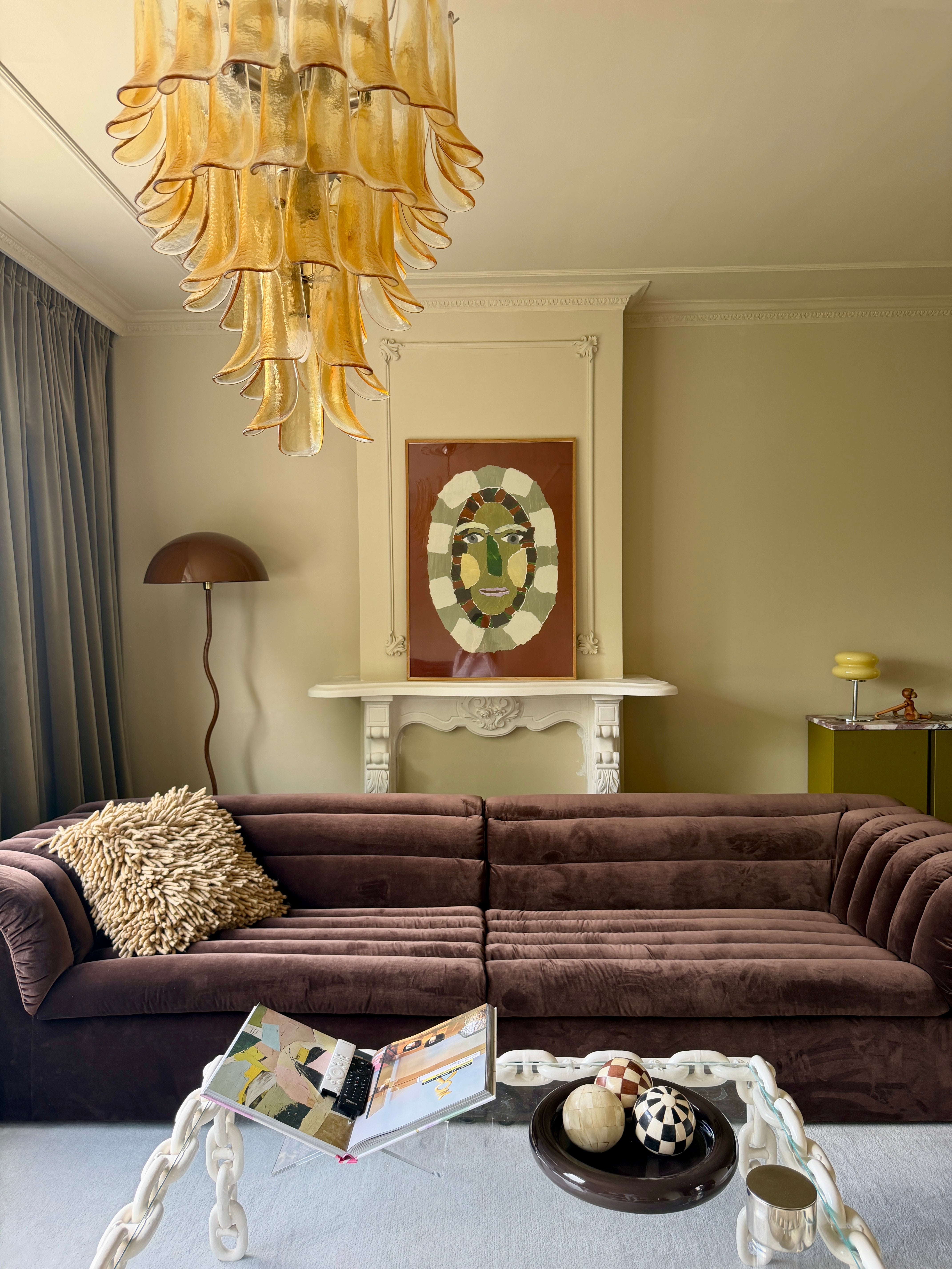 Murano Lysekrone | 52 Gule Konglebladglass