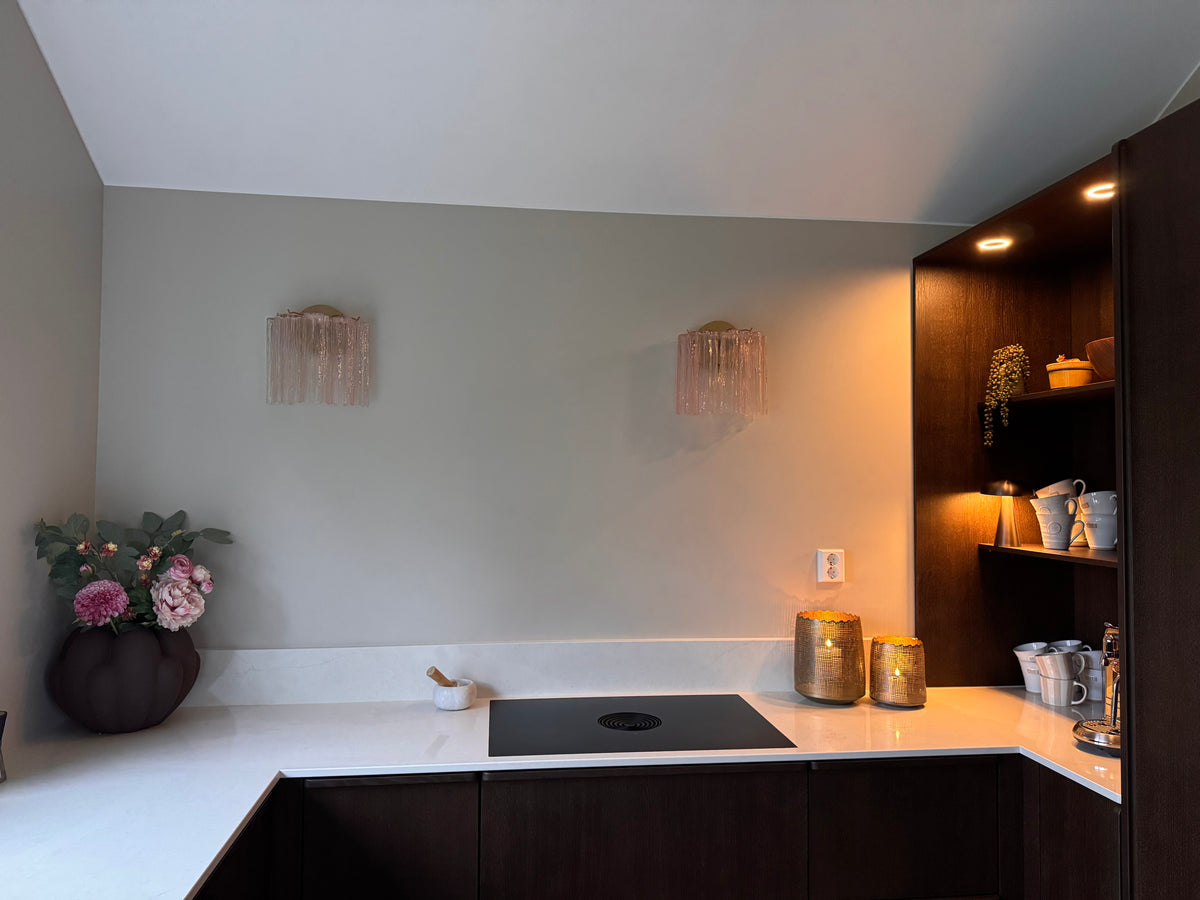 Murano Vegglampe | 5 Rosa Glassrør | 2 stk