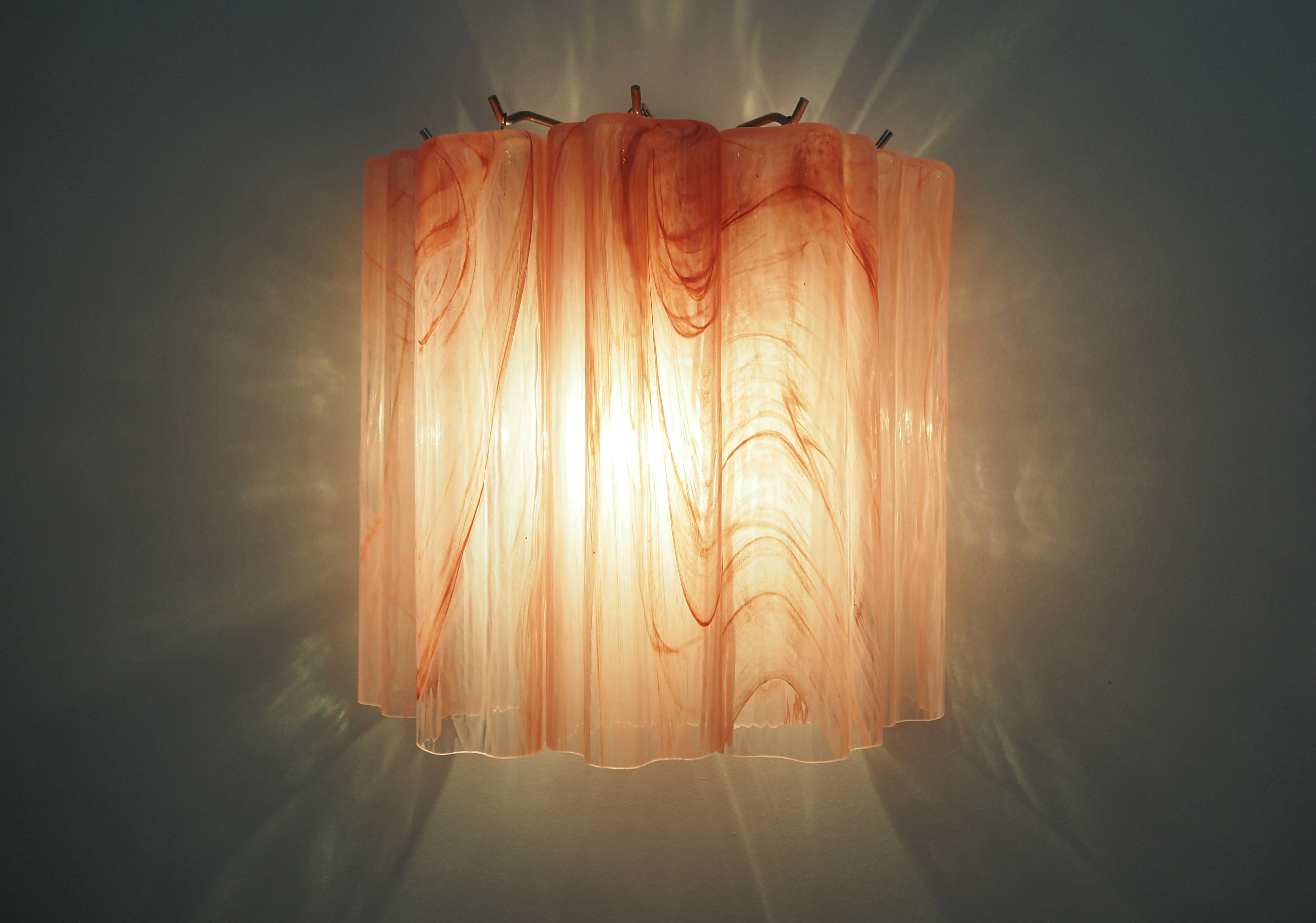Murano Vegglampe – 5 Rosa Alabaster Glassrør – 2 stk – detalj 7 – Murano Classics