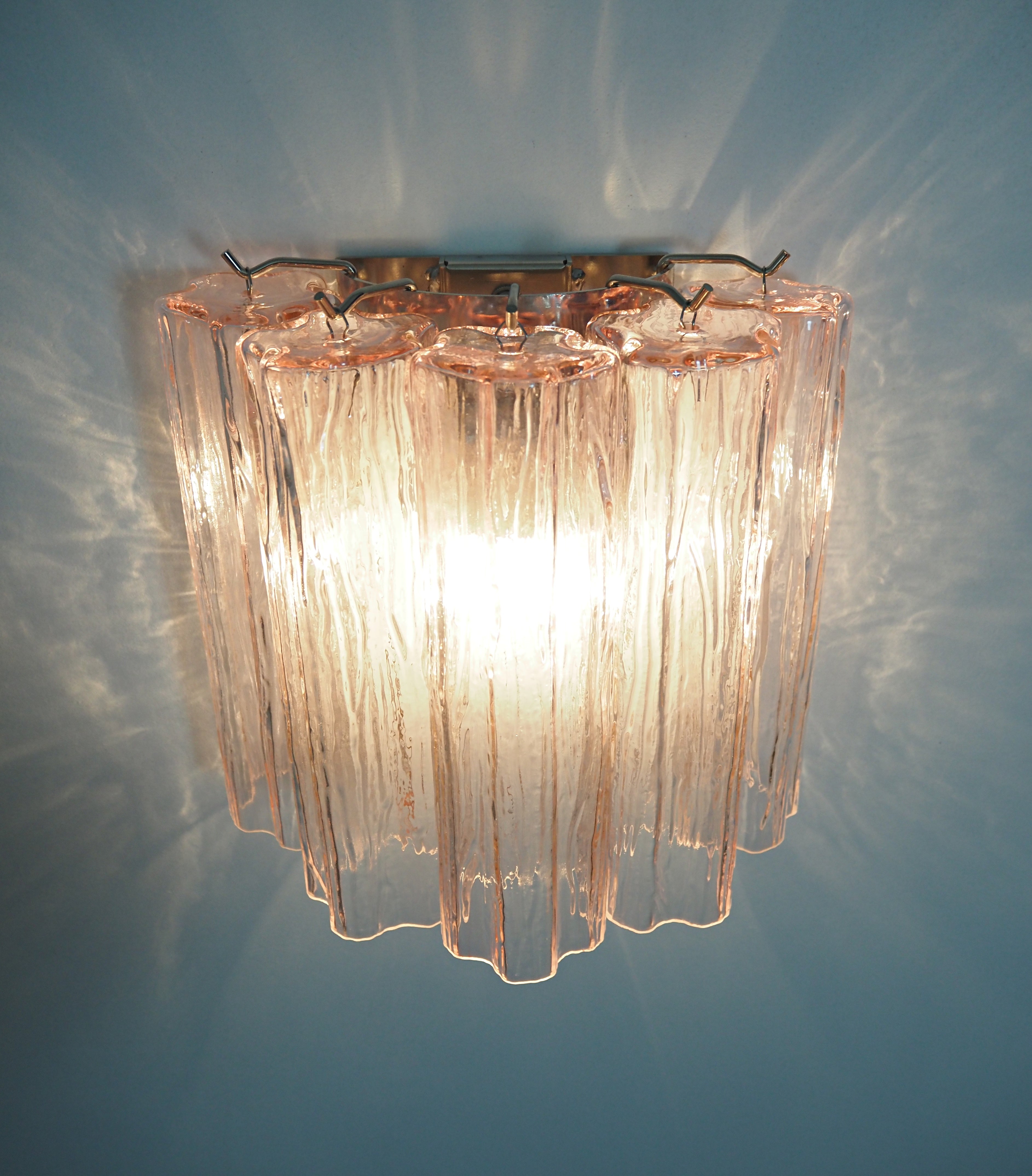 Murano Vegglampe – 5 Rosa Glassrør – 2 stk – detalj 8 – Murano Classics