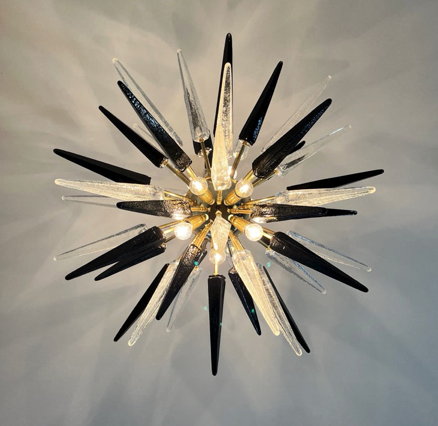 Murano Lysekrone – 51 Klare Sorte Sputnik – detalj 2 – Murano Classics