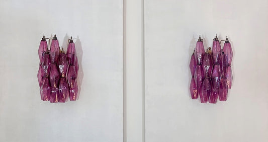 Murano Vegglampe | 17 Gull Ametystfargede Poliedriglass | 1 par