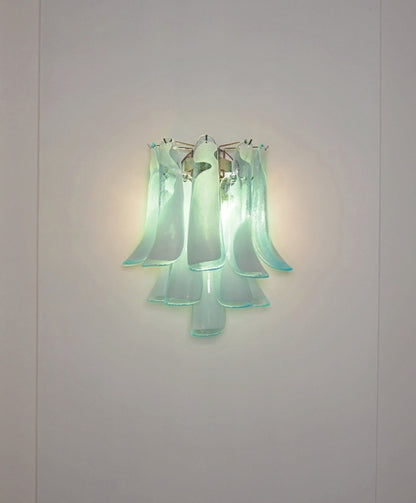 Murano Vegglampe | 10 Hvite Turkise Lattimo Konglebladglass | 1 par