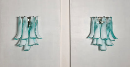 Murano Vegglampe | 10 Hvite Turkise Lattimo Konglebladglass | 1 par