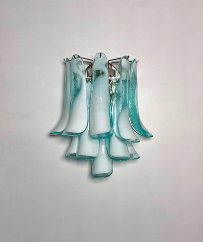 Murano Vegglampe | 10 Hvite Turkise Lattimo Konglebladglass | 1 par