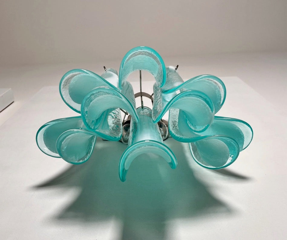 Murano Vegglampe – 10 Hvite Turkise Lattimo Konglebladglass – 2 stk – detalj 9 – Murano Classics