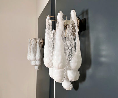 Murano Vegglampe | 10 Hvite Lattimo Dråpeglass | 1 par