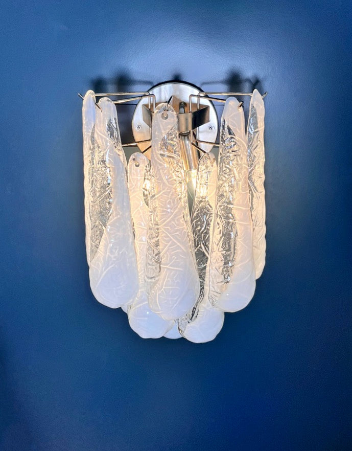 Murano Vegglampe – 10 Hvite Lattimo Dråpeglass – 2 stk – detalj 5 – Murano Classics