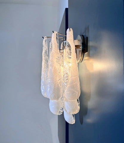 Murano Vegglampe | 10 Hvite Lattimo Dråpeglass | 1 par