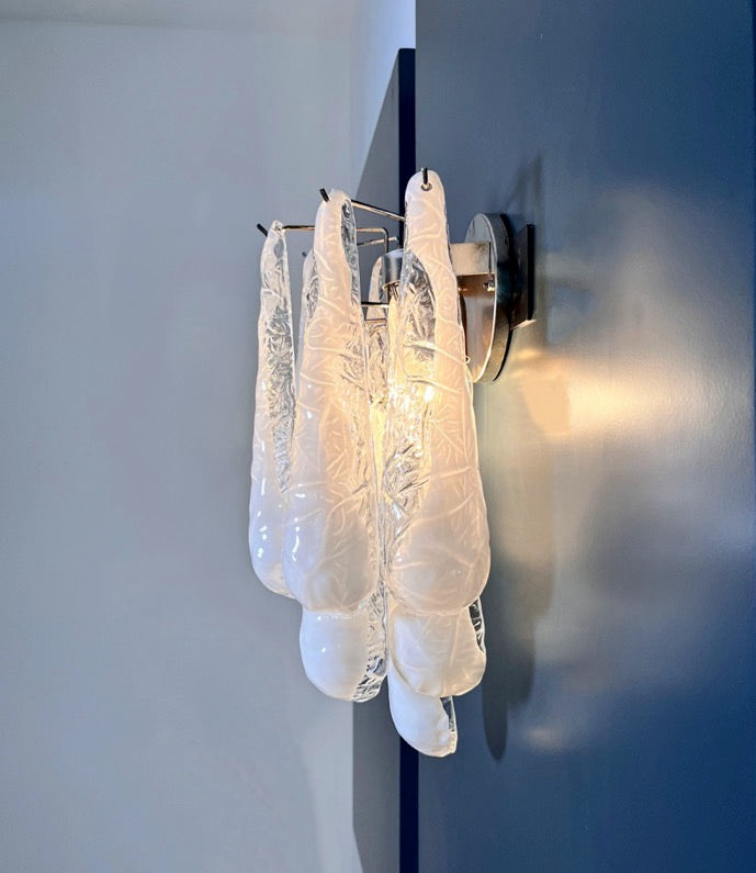 Murano Vegglampe – 10 Hvite Lattimo Dråpeglass – 2 stk – detalj 3 – Murano Classics