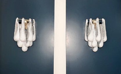 Murano Vegglampe | 10 Hvite Lattimo Dråpeglass | 1 par