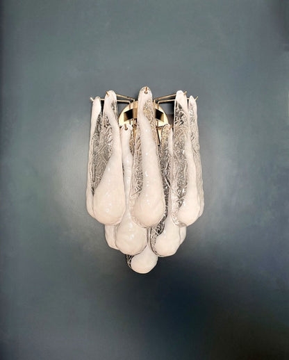 Murano Vegglampe | 10 Hvite Lattimo Dråpeglass | 1 par