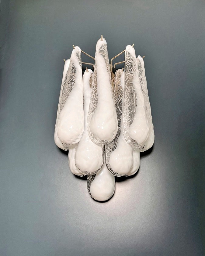 Murano Vegglampe – 10 Hvite Lattimo Dråpeglass – 2 stk – detalj 11 – Murano Classics