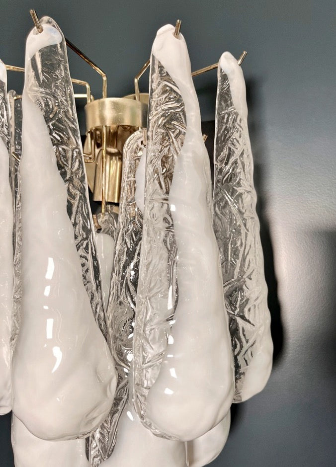 Murano Vegglampe | 10 Hvite Lattimo Dråpeglass | 1 par