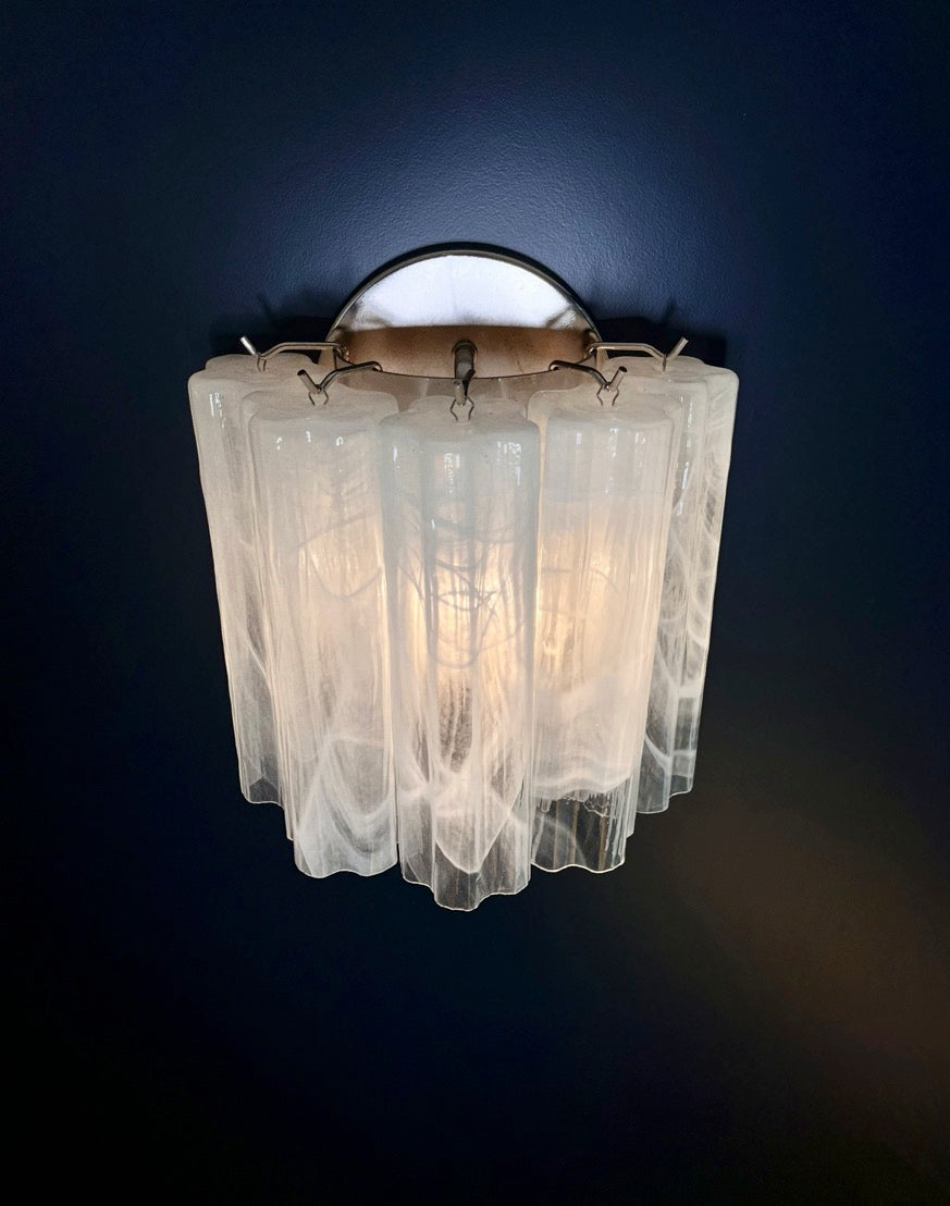 Murano Vegglampe | 5 Hvite Alabaster Rørglass | 1 par