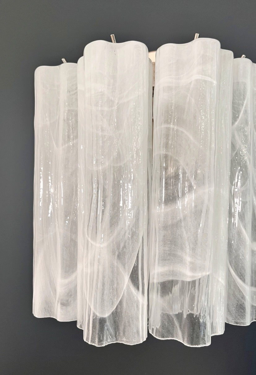 Murano Vegglampe | 5 Hvite Alabaster Rørglass | 1 par