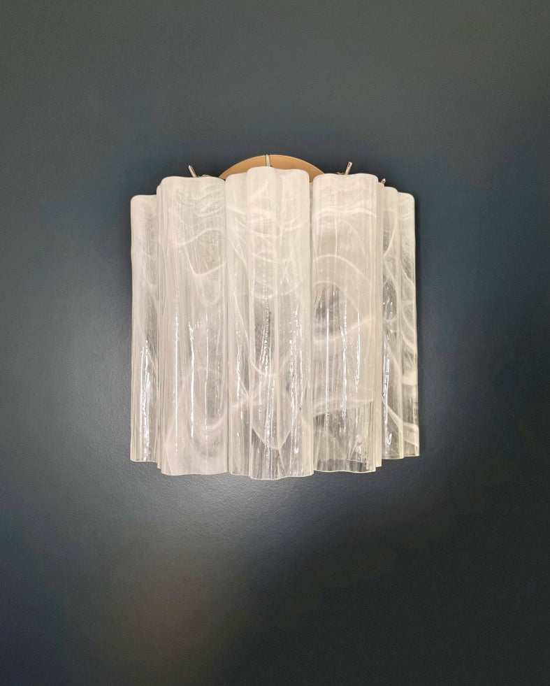 Murano Vegglampe | 5 Hvite Alabaster Rørglass | 1 par
