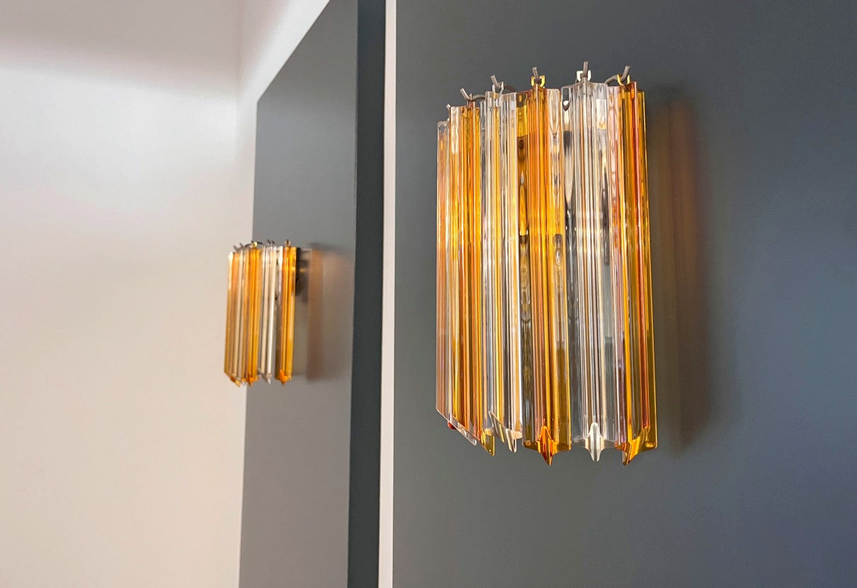 Murano Vegglampe | 9 Klare gul Prismeglass | 1 par