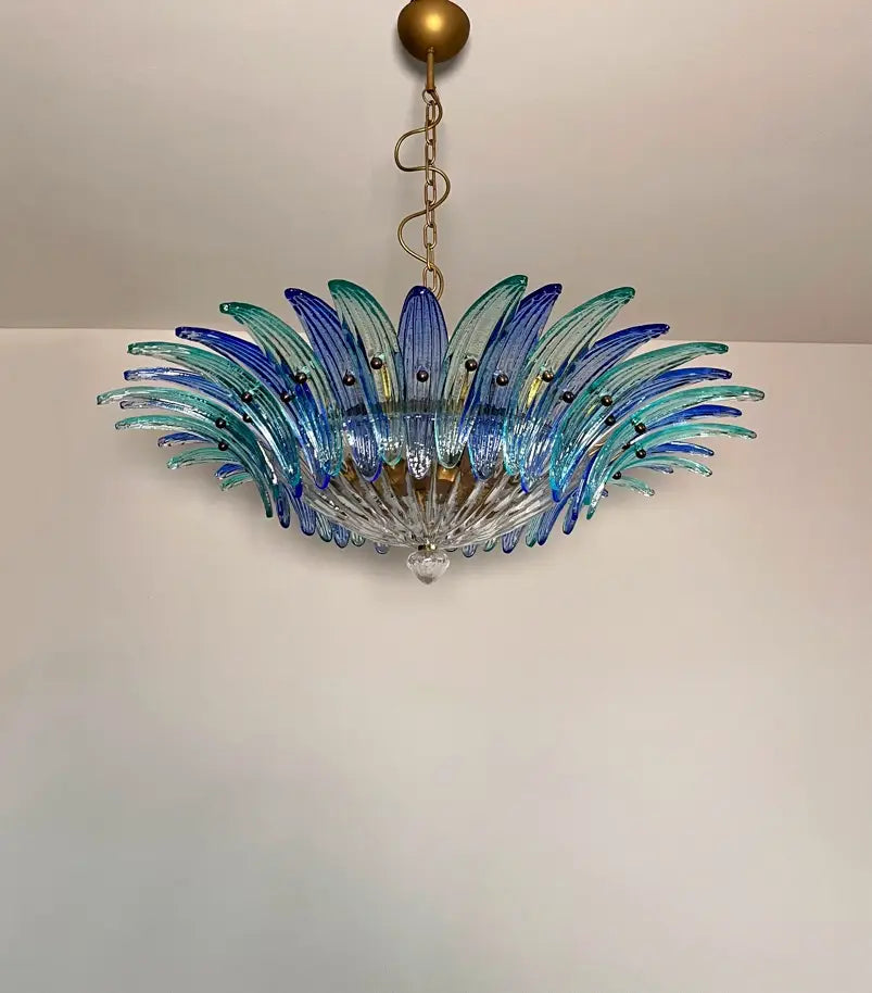 Murano Lysekrone – 36 Klare og blå Palmeglass – detalj 2 – Murano Classics