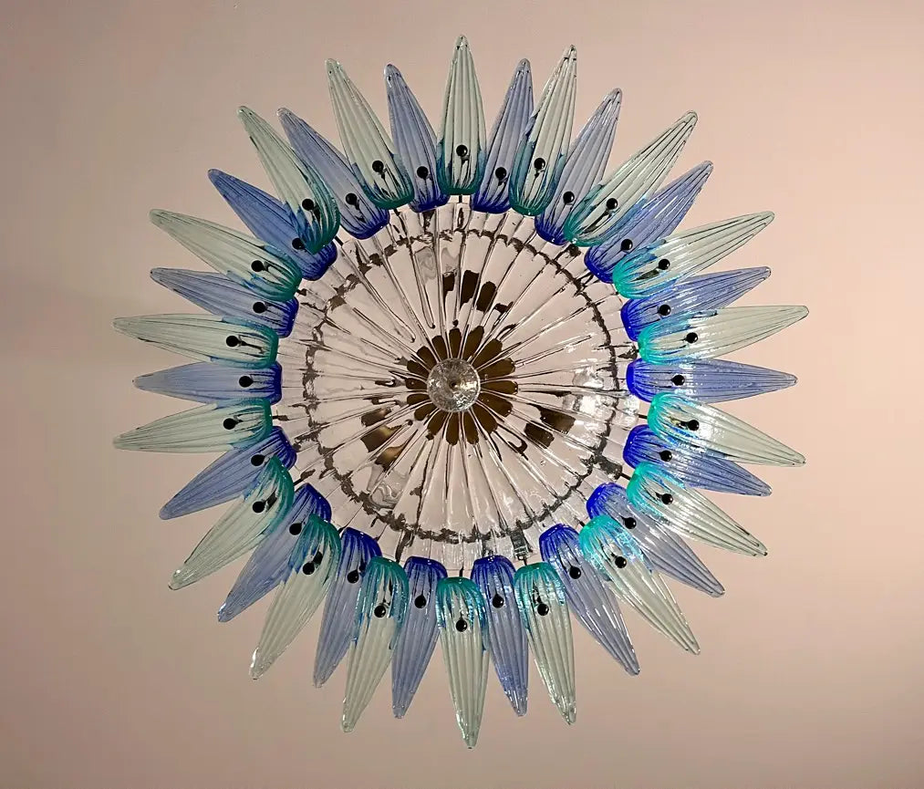 Murano Lysekrone – 36 Klare og blå Palmeglass – detalj 1 – Murano Classics