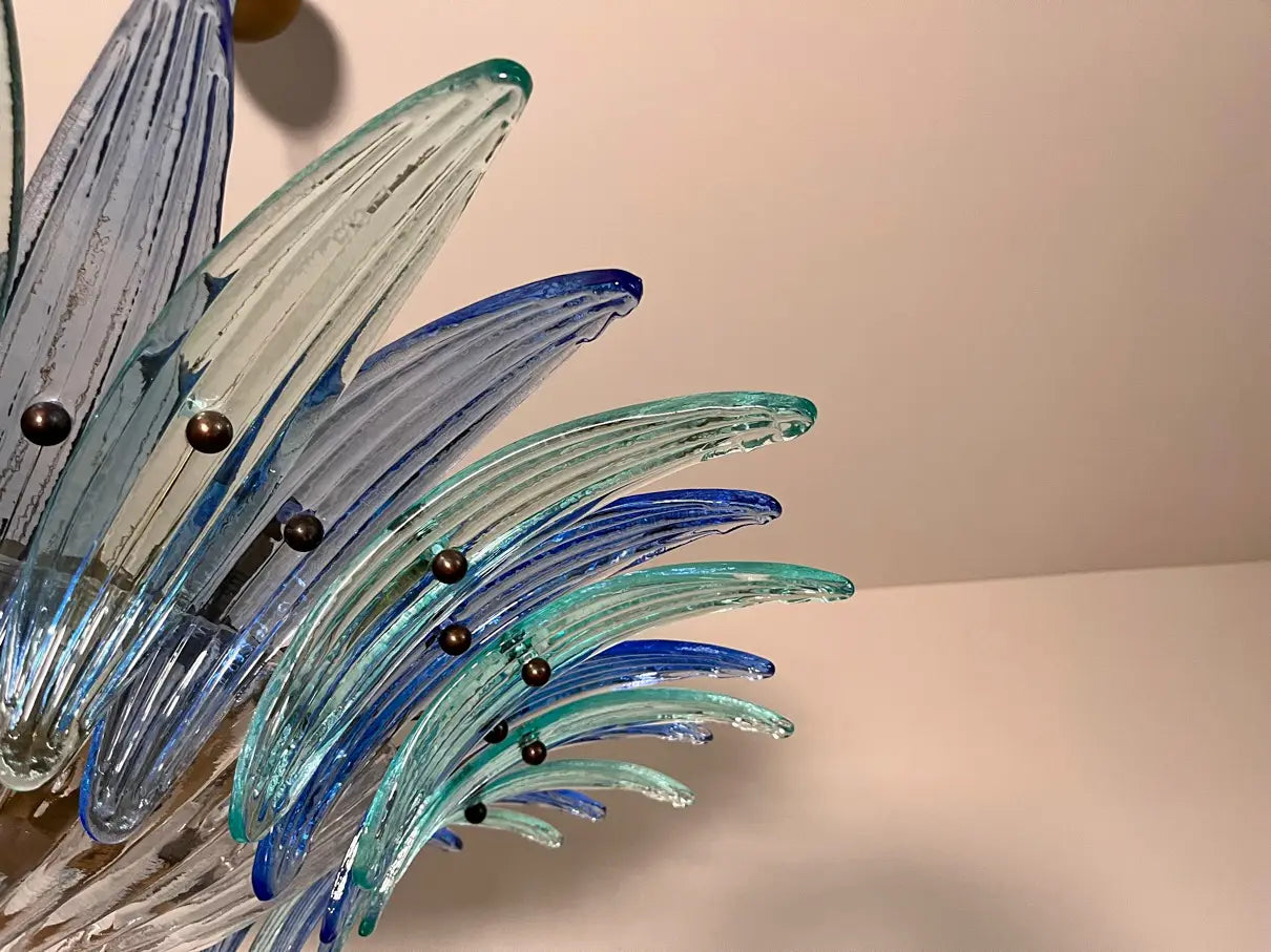 Murano Lysekrone – 36 Klare og blå Palmeglass – detalj 4 – Murano Classics