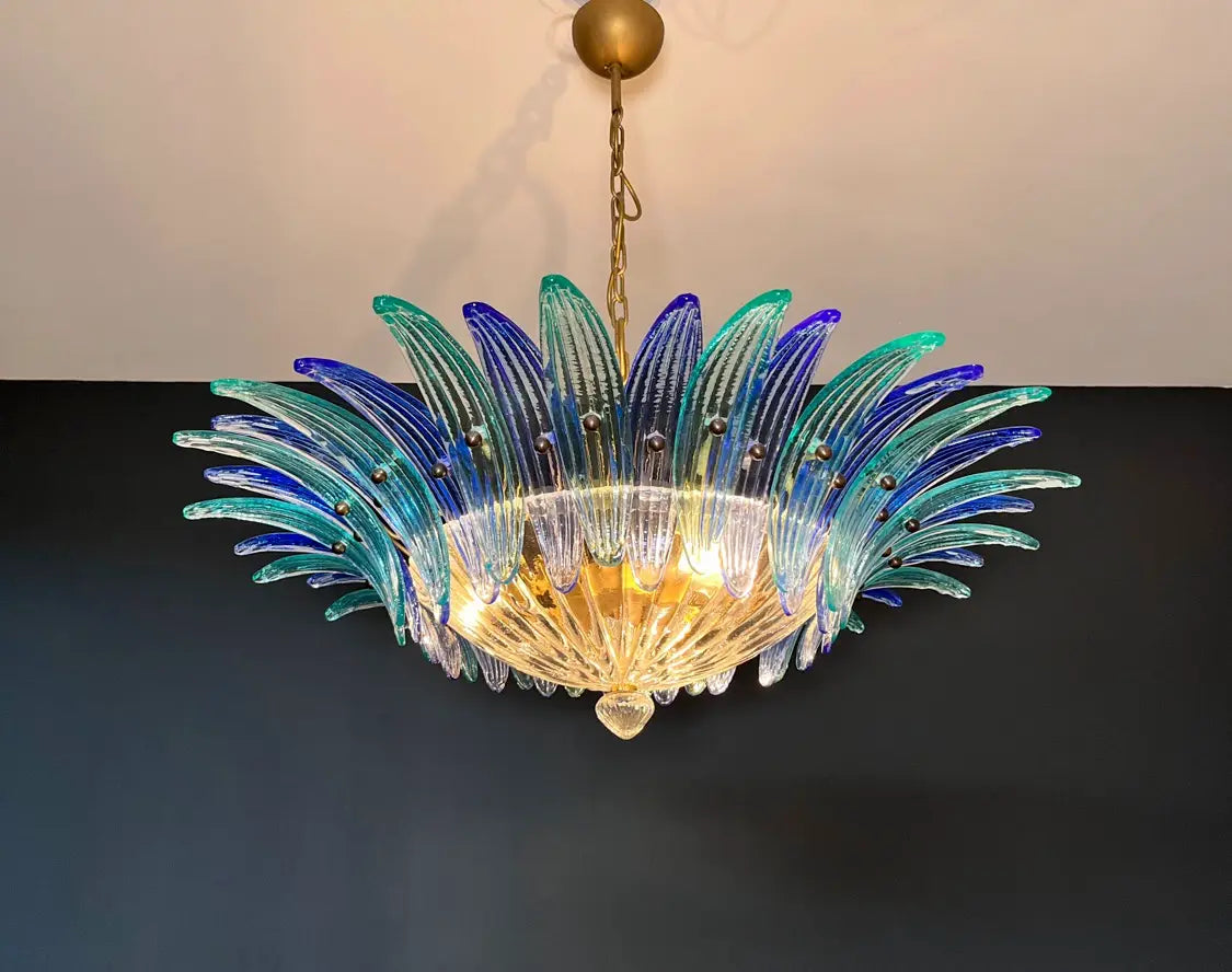 Murano Lysekrone – 36 Klare og blå Palmeglass – detalj 10 – Murano Classics
